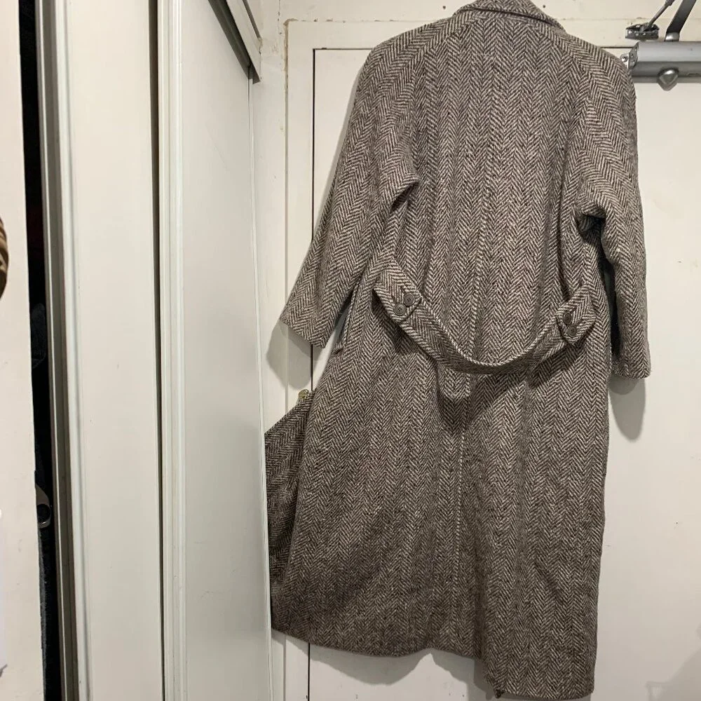 VINTAGE RAFFINATI TWEED DOUBLE BREAST TRENCH COATS SIZE M/L - Picture 9 of 11